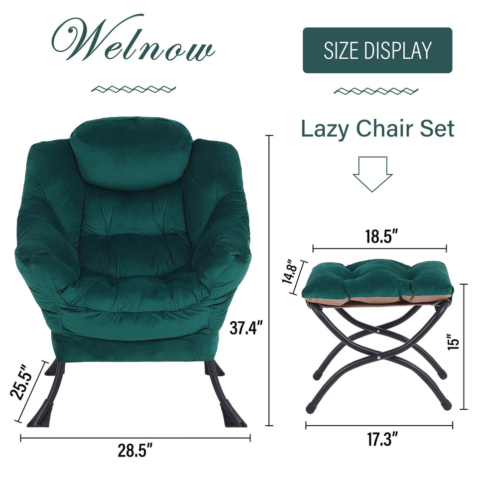 Welnow Lazy Chair with Ottoman, Modern Lounge Accent Chair with Armrests and a Side Pocket, Leisure Sofa Armchair, Reading Armchair with Footrest for Small Space, Dark Grey