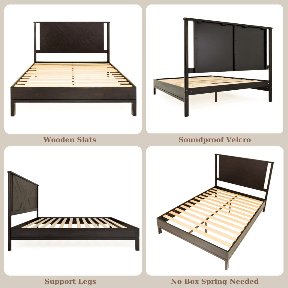 Bme Vivian 14 Inch Deluxe Bed Frame with Headboard, Rustic & Scandinavian Style with Solid Acacia Wood, No Box Spring Needed, 12 Strong Wood Slat Support, Easy Assembly, King, Rustic Golden Brown