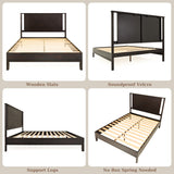 Bme Vivian 14 Inch Deluxe Bed Frame with Headboard, Rustic & Scandinavian Style with Solid Acacia Wood, No Box Spring Needed, 12 Strong Wood Slat Support, Easy Assembly, King, Rustic Golden Brown