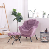 LITA Lazy Chair with Ottoman, Modern Accent Leisure Upholstered Lazy Sofa Armchair, Contemporary Lounge Reading Chair with Armrests and a Side Pocket for Living Room, Bedroom & Small Space, Dark Grey