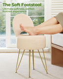 GREENSTELL Small Vanity Stool Chair with Storage and Folding Back, 13" x 13" x 17.7" Faux Fur Soft Ottoman for Teenager, 4 Metal Legs with Anti-Slip Feet, Furry Padded Seat for Makeup, Bedroom, White