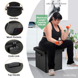 DocSafe Storage Ottoman with Lock,Fireproof Folding Ottoman Foot Rest Stool Storage Chest with Storage Safe for Important Documents,Waterproof 17 Inches Short Ottoman Foot Stool with Handles,Black