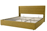 Allewie King Size Lift Up Storage Bed, Modern Wingback Headboard, Hydraulic Support, No Box Spring Needed, Light Beige