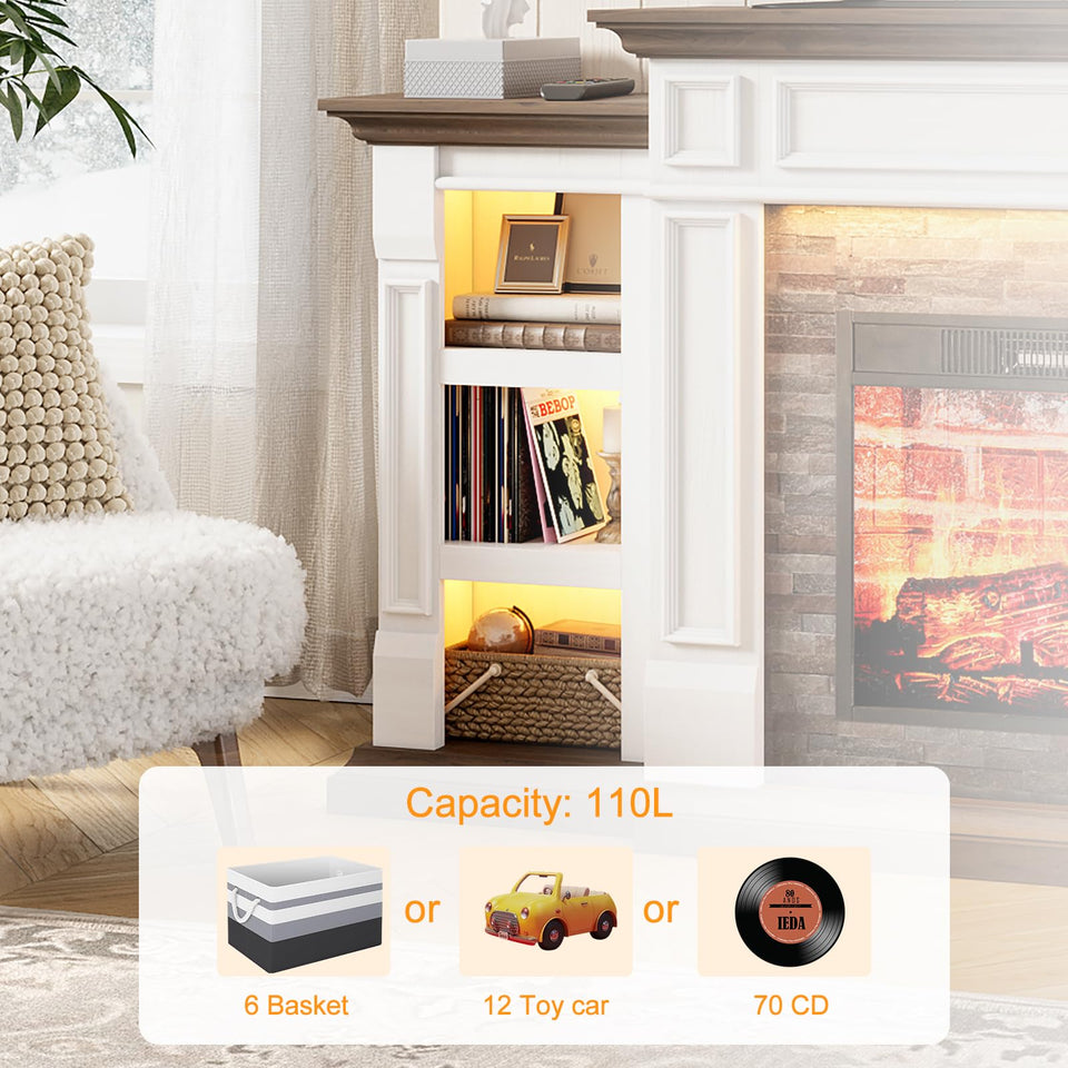 LGHM 72" Electric Fireplace with Mantel, Fireplace TV Stand for TVs Up to 80 Inch, Modern Entertainment Center with Storage, Realistic Stacked Stone Surround with Remote Control for Living Room