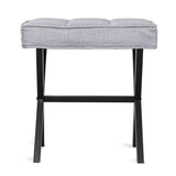 LUE BONA Square Linen Makeup Stool, Metal X Legs, Small Ottoman Stool Chair for Vanity, Modern Padded Seat Foot Rest for Makeup Room, Bathroom