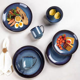 LeRatio Ceramic Dinnerware Sets for 6,Plates and Bowls Sets,Handmade Reactive Glaze Dishes Set,Chip Resistant and Scratch Resistant | Oven&Dishwasher & Microwave Safe-Blue(18PCS)