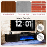 oneinmil 70" Floating TV Stand with 36" Electric Fireplace, Wall Mounted Fireplace Entertainment Center with Storage, Fire Place TV Console for Living Room, All Black