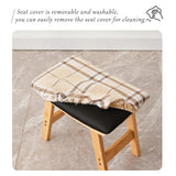 Foot Stool,Ottoman,Bamboo Small Sofa Foot Rest Under Desk,Extra Seating for Living Room, Bedroom and Kitchen(Brown Stool Legs - Beige Surface)