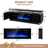 OneBlis 70" TV Stand for Living Room, Modern Entertainment Center & Media Console, Fits TVs up to 80", Storage Cabinet with Shelves, 36" Electric Fireplace with LED Flame (All Black)