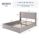 Allewie King Size Lift Up Storage Bed, Modern Wingback Headboard, Hydraulic Support, No Box Spring Needed, Light Beige