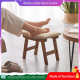 Foot Stool,Ottoman,Bamboo Small Sofa Foot Rest Under Desk,Extra Seating for Living Room, Bedroom and Kitchen(Brown Stool Legs - Beige Surface)
