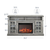 BELLEZE Traditional 58" Rustic TV Stand with 23" Electric Fireplace Heater with Sound, Media Entertainment Center Console Table for TV up to 65" with Open Storage Shelves and Cabinets - Espresso