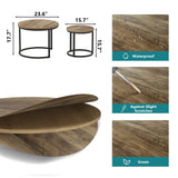 Smuxee Nesting Coffee Table Set of 2, 23.6" Round Coffee Table Wood Grain Top with Adjustable Non-Slip Feet, Industrial End Table Side Tables for Living Room Bedroom Balcony Yard