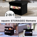 LINMAGCO Ottoman Storage Ottoman with Storage Small Foot Rest Stool Under Desk Stool Short Folding Footrest Linen Cloth Dark Gray 16X12X12IN