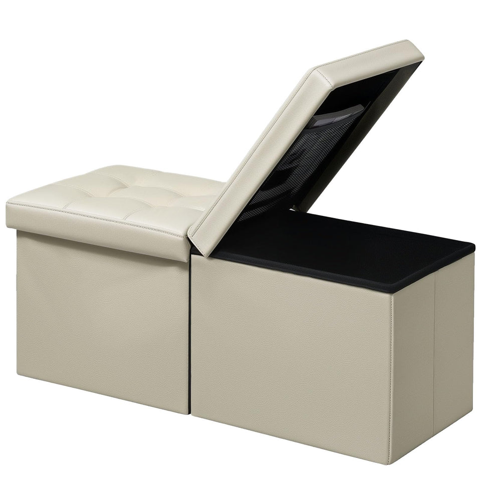 AmasSmile Footrest Ottoman Bench with Storage,34Inch Black Leather Footstool, Coffee Table, Padded Seat, Storage Chest,Blanket Store with Flipping Lid for Livingroom and Bedroom