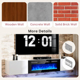 oneinmil 70" Floating TV Stand with 36" Electric Fireplace, Wall Mounted Fireplace Entertainment Center with Storage, Fire Place TV Console for Living Room, All Black