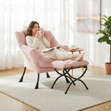 LITA Lazy Chair with Ottoman, Modern Accent Leisure Upholstered Lazy Sofa Armchair, Contemporary Lounge Reading Chair with Armrests and a Side Pocket for Living Room, Bedroom & Small Space, Dark Grey