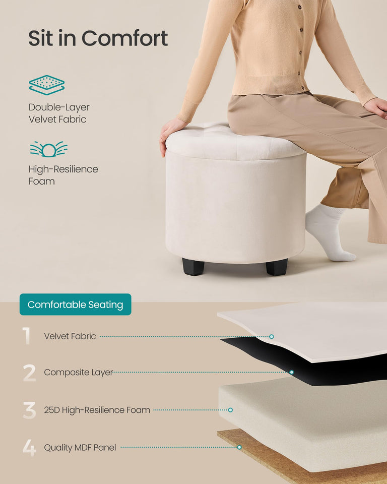 SONGMICS Round Ottoman, Ottoman with Storage, 17.7 Dia. x 17.5 H Inches Foot Rest with Legs, Load up to 330 lb, for Living Room, Bedroom, Dark Gray ULOM011G01