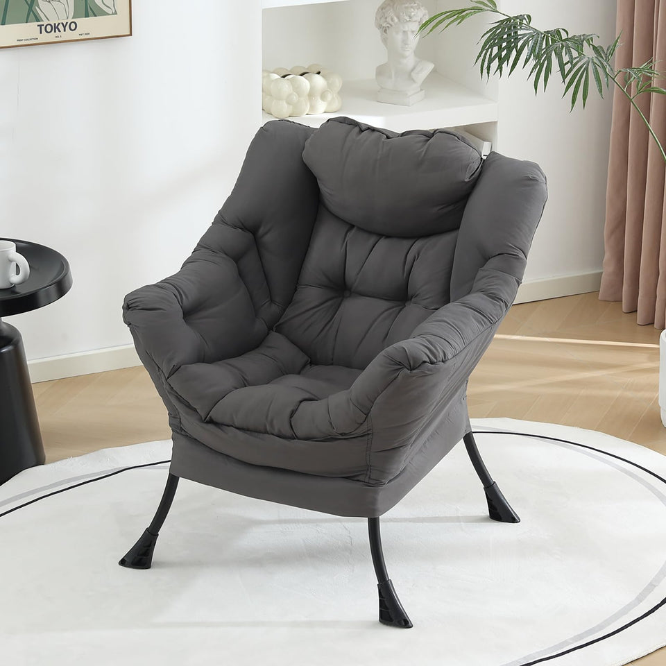 Welnow Lazy Chair with Ottoman, Modern Lounge Accent Chair with Armrests and a Side Pocket, Leisure Sofa Armchair, Reading Armchair with Footrest for Small Space, Dark Grey