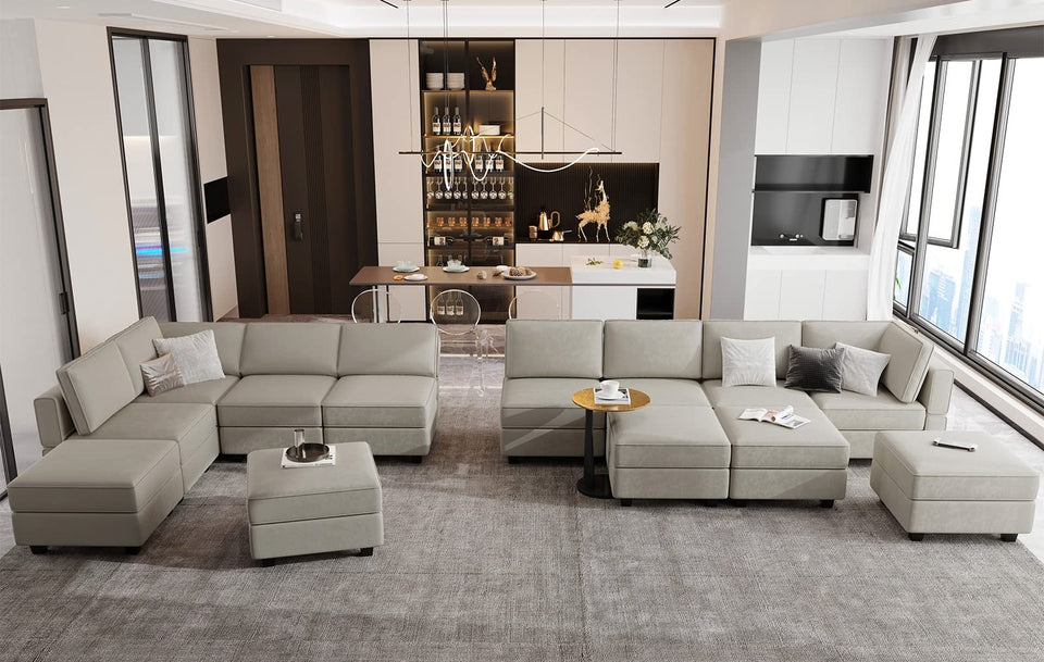 Belffin Modular Sectional Sofa with Ottomans Velvet Reversible Sleeper Chaise Bed Storage Seat Black