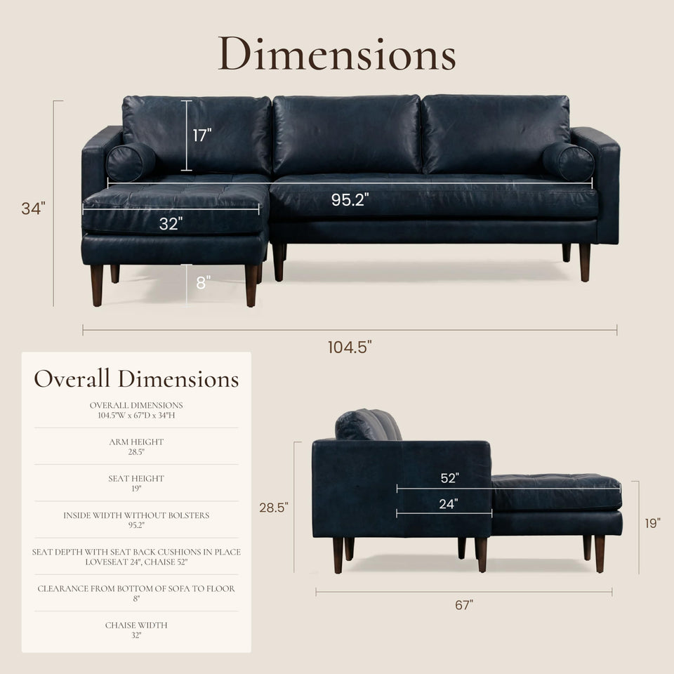 POLY & BARK Napa 72" Apartment Sofa – Italian-Tanned Full-Grain Pure-Aniline or Semi-Aniline Leather, Feather-Down Cushioning, Kiln-Dried Solid Wood Frame, Walnut Legs - Cognac Tan