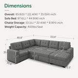 HONBAY Sectional Sleeper Sofa Pull Out Bed with Storage Chaise, Sectional Sofa Couch, Sleeper Couch Bed for Living Room, Dark Grey