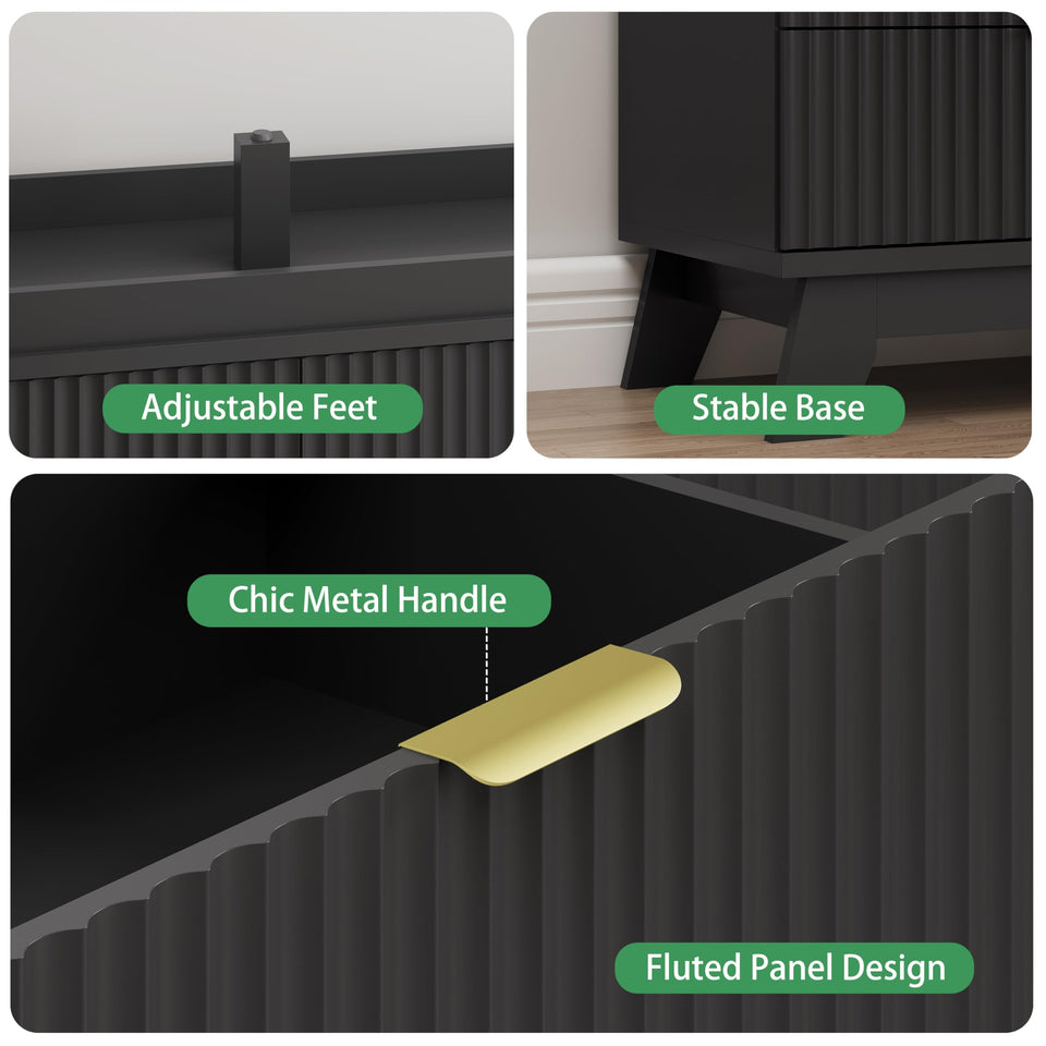 Fluted Dresser for Bedroom with 9 Drawers, 57" Wide Modern Chest of Drawers with Metal Handle, Wooden Dresser TV Stand, Wood Closet Clothes Storage Organizer for Living Room, Hallway, Natural Oak