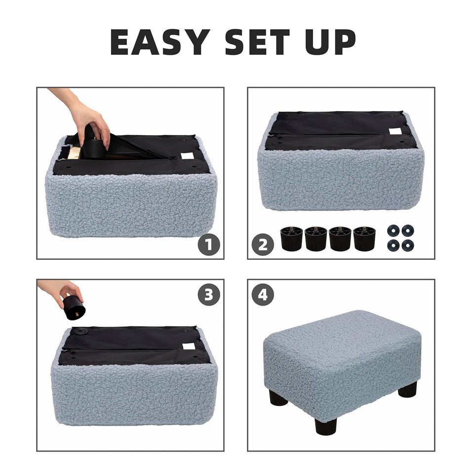 CAROLMADE Small Foot Stool Ottoman Footstool with Legs Under Desk Footrest for Living Room Bedroom and Office, Soft Ivory White