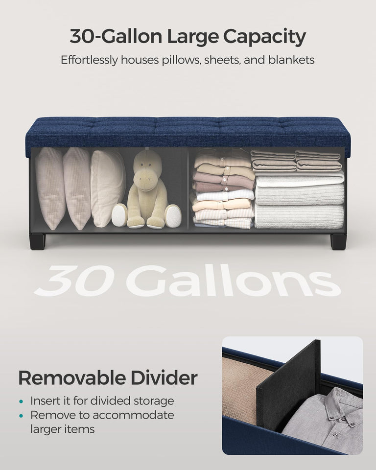 SONGMICS Storage Ottoman Bench, Foldable Foot Rest with Legs, 15 x 43 x 15.7 Inches, End of Bed Bench, Storage Chest, Load up to 660 lb, for Living Room, Bedroom, Entryway, Ink Black ULSF018B01