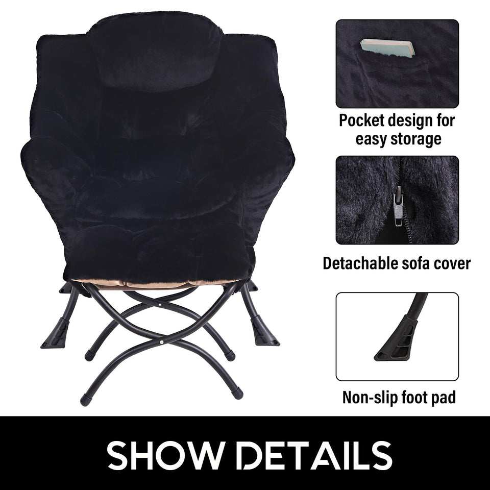 LITA Lazy Chair with Ottoman, Modern Accent Leisure Upholstered Lazy Sofa Armchair, Contemporary Lounge Reading Chair with Armrests and a Side Pocket for Living Room, Bedroom & Small Space, Dark Grey