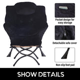 LITA Lazy Chair with Ottoman, Modern Accent Leisure Upholstered Lazy Sofa Armchair, Contemporary Lounge Reading Chair with Armrests and a Side Pocket for Living Room, Bedroom & Small Space, Dark Grey