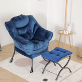 LITA Lazy Chair with Ottoman, Modern Accent Leisure Upholstered Lazy Sofa Armchair, Contemporary Lounge Reading Chair with Armrests and a Side Pocket for Living Room, Bedroom & Small Space, Dark Grey