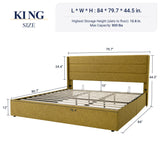 Allewie King Size Lift Up Storage Bed, Modern Wingback Headboard, Hydraulic Support, No Box Spring Needed, Light Beige