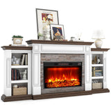 80" Fireplace TV Stand for TVs Up to 90 Inch, Electric Fireplace with Mantel, Farmhouse Entertainment Center with Storage, Realistic Stacked Stone Surround with Remote Control for Living Room