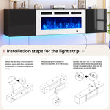 oneinmil 70" Floating TV Stand with 36" Electric Fireplace, Wall Mounted Fireplace Entertainment Center with Storage, Fire Place TV Console for Living Room, All Black