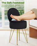 GREENSTELL Small Vanity Stool Chair with Storage and Folding Back, 13" x 13" x 17.7" Faux Fur Soft Ottoman for Teenager, 4 Metal Legs with Anti-Slip Feet, Furry Padded Seat for Makeup, Bedroom, White