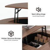 JOINICE, Round Coffee Table with Storage, Mid Century Modern Center Table with Sliding Cabinet Door, Fluted Dining Table for Living Room, Home Small Space, 31.5", Walnut