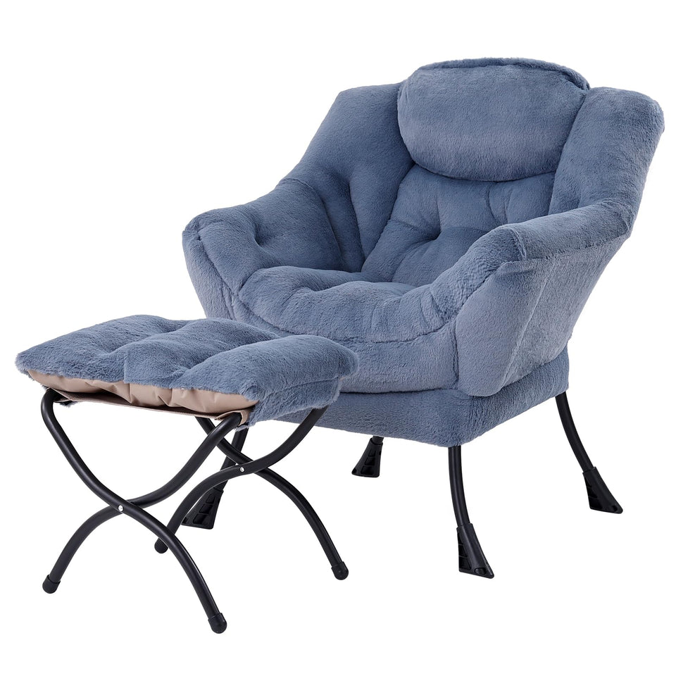 Welnow Lazy Chair with Ottoman, Modern Lounge Accent Chair with Armrests and a Side Pocket, Leisure Sofa Armchair, Reading Armchair with Footrest for Small Space, Dark Grey