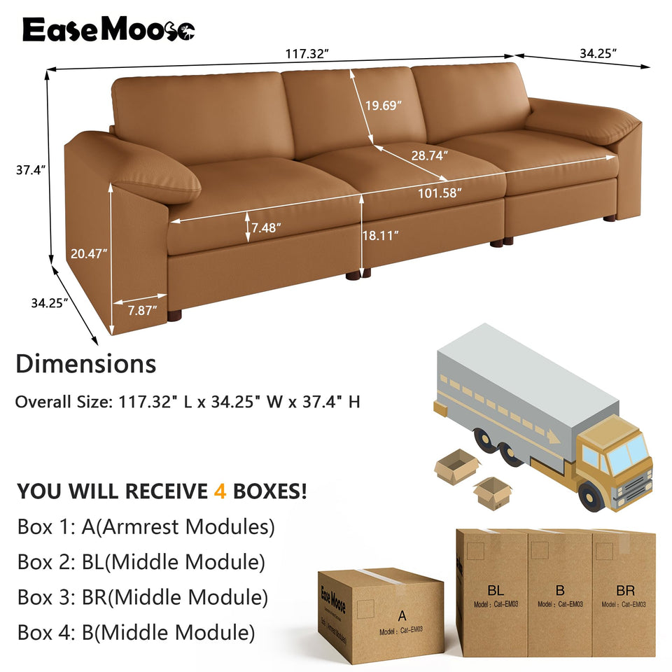 EASE MOOSE Leather Sectional Couch, Oversized Modular Sectional Sofas, Wide Deep Seat Modular Couch, Scratch Resistant Faux Leather Material, L Shaped Sofa for Big Spaces,Beige