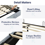 Allewie King Size Lift Up Storage Bed, Modern Wingback Headboard, Hydraulic Support, No Box Spring Needed, Light Beige