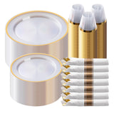 Goodluck 700 Piece Dark Blue Plastic Dinnerware Set for Party, Clear Disposable Plates for 100 Guests, Include: 100 Dinner Plates, 100 Dessert Plates, 100 Pre Rolled Napkins with Cutlery Set, 100 Cups