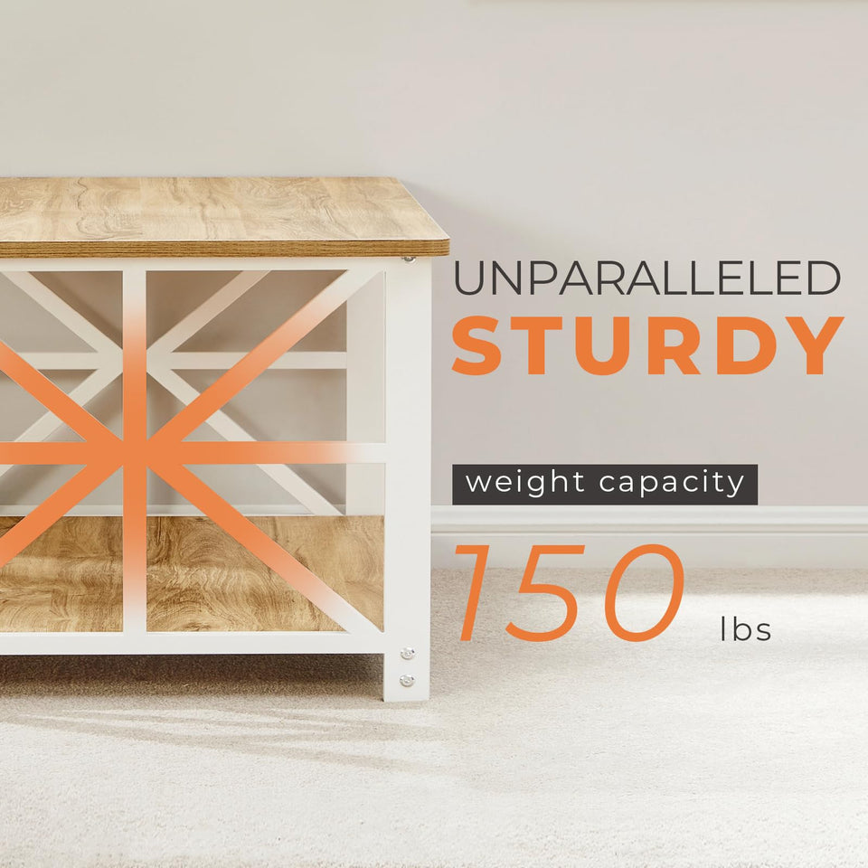 GreenForest Coffee Table for Living Room with Round Corners Farmhouse Style Center Table with Storage Shelf 39 Inch Space Saving Easy Assembly Gray Wash