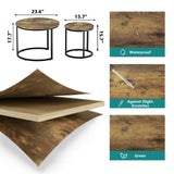 Smuxee Nesting Coffee Table Set of 2, 23.6" Round Coffee Table Wood Grain Top with Adjustable Non-Slip Feet, Industrial End Table Side Tables for Living Room Bedroom Balcony Yard