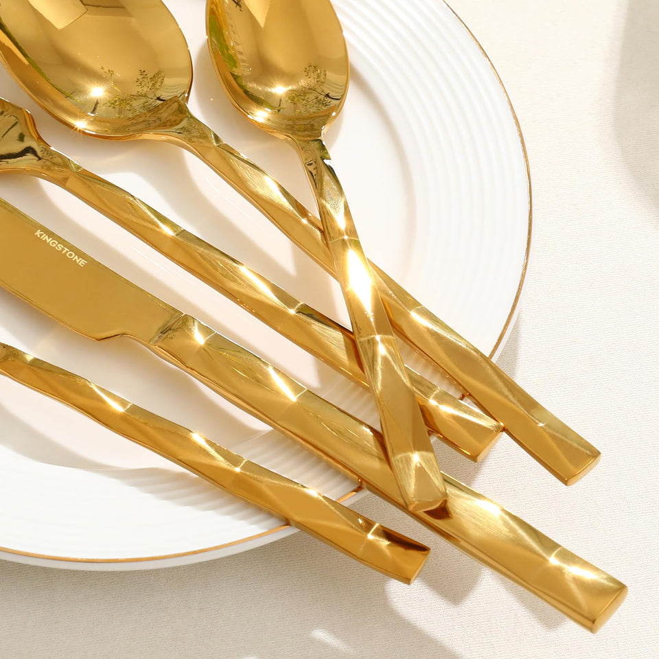 KINGSTONE Silverware Set, Luxury 40 Piece Flatware Set for 8, 18/10 Stainless Steel Cutlery Set with Diamond Cut Pattern for Kitchen, Home, Wedding, Party, Mirror Polished and Dishwasher Safe