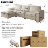 EASE MOOSE Leather Sectional Couch, Oversized Modular Sectional Sofas, Wide Deep Seat Modular Couch, Scratch Resistant Faux Leather Material, L Shaped Sofa for Big Spaces,Beige