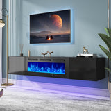 oneinmil 70" Floating TV Stand with 36" Electric Fireplace, Wall Mounted Fireplace Entertainment Center with Storage, Fire Place TV Console for Living Room, All Black