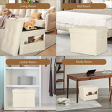 Storage Ottoman Foot Rest Stool, Foldable Leather Footstool Storage Bench with Thicker Foam Padded Seat. Foot Rest Under Desk for Living Room Bedroom 350 lbs, 17x13x13 in, Brown