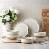 AmorArc Ceramic Dinnerware Sets for 8, 24 Pieces Handpainted Plates and Bowls Set with Rustic Terracotta Underside, Scratch Resistant Stoneware Dishes Set, Dishwasher & Microwave Safe, Light Beige