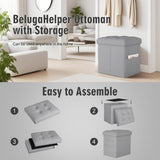 Storage Ottoman Foot Rest Stool, Foldable Leather Footstool Storage Bench with Thicker Foam Padded Seat. Foot Rest Under Desk for Living Room Bedroom 350 lbs, 17x13x13 in, Brown