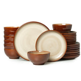 Pokini 24 Piece Dinnerware Sets for 8, Modern Stoneware Plates and Bowls Setst, Perfect for Family Gatherings & Holiday Celebrations, Easy Cleaning Dishes Set, Stack Compactly Dishware, Brown Green